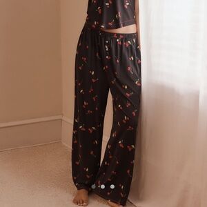 NWT new medium Anthropologie briar pajama pants black red cherry print